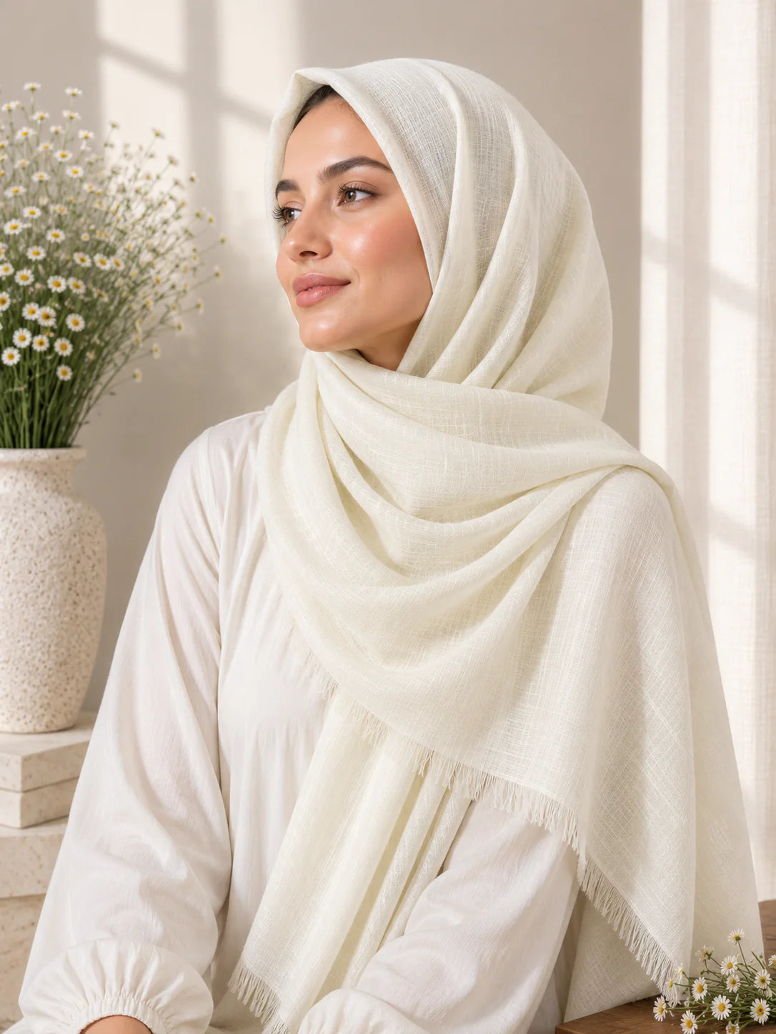 TURKISH LAWN HIJAB – CREAM